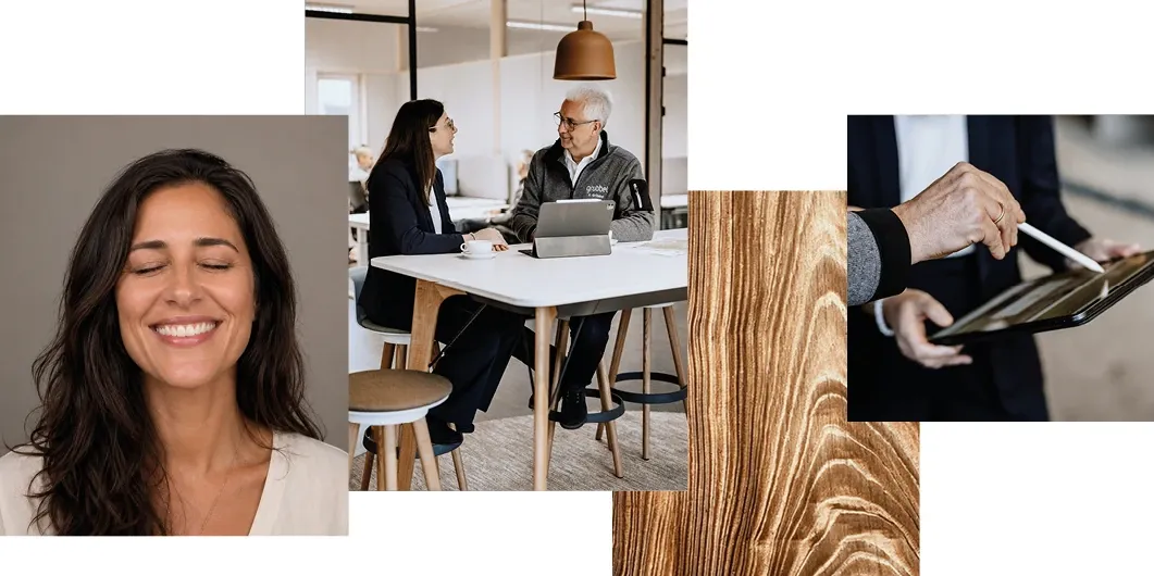 Collage aus Beratung, Holz und Wohngefühl